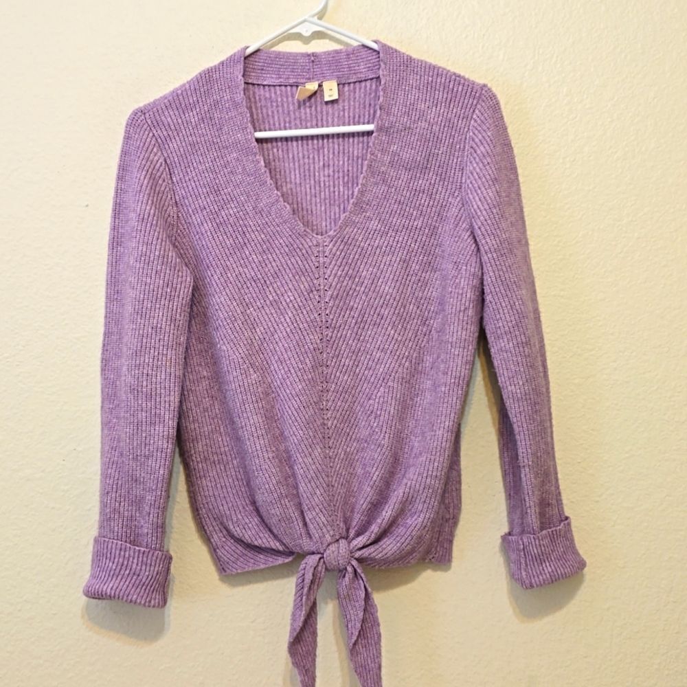 Sale! Anthropologie Moth Purple Tie‎ Front V-Neck Sweater